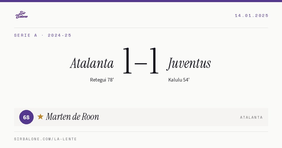 Atalanta 1–1 Juventus, Serie A 2024-25. Figura: Marten de Roon, 68