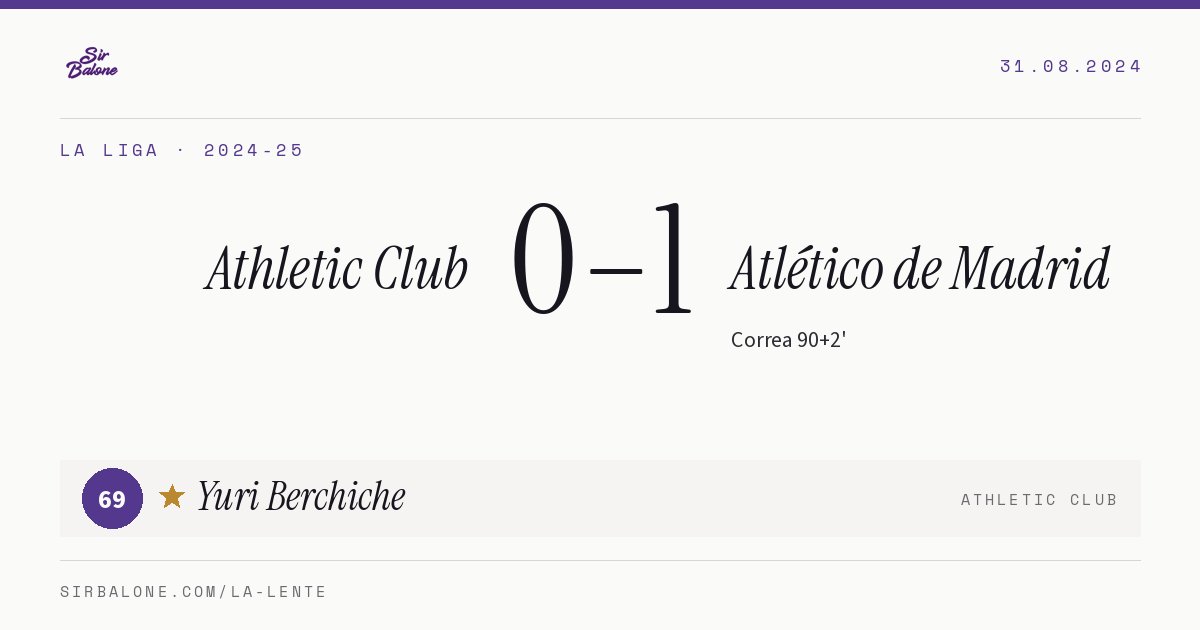 Athletic Club 0–1 Atlético de Madrid, La Liga 2024-25. Figura: Yuri Berchiche, 69