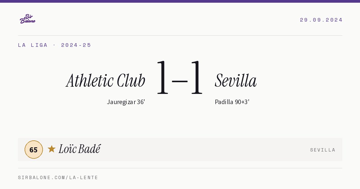 Athletic Club 1–1 Sevilla, La Liga 2024-25. Figura: Loïc Badé, 65