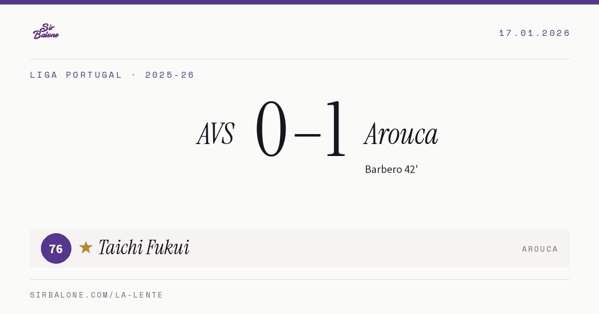 AVS 0–1 Arouca, Liga Portugal 2025-26. Figura: Taichi Fukui, 76