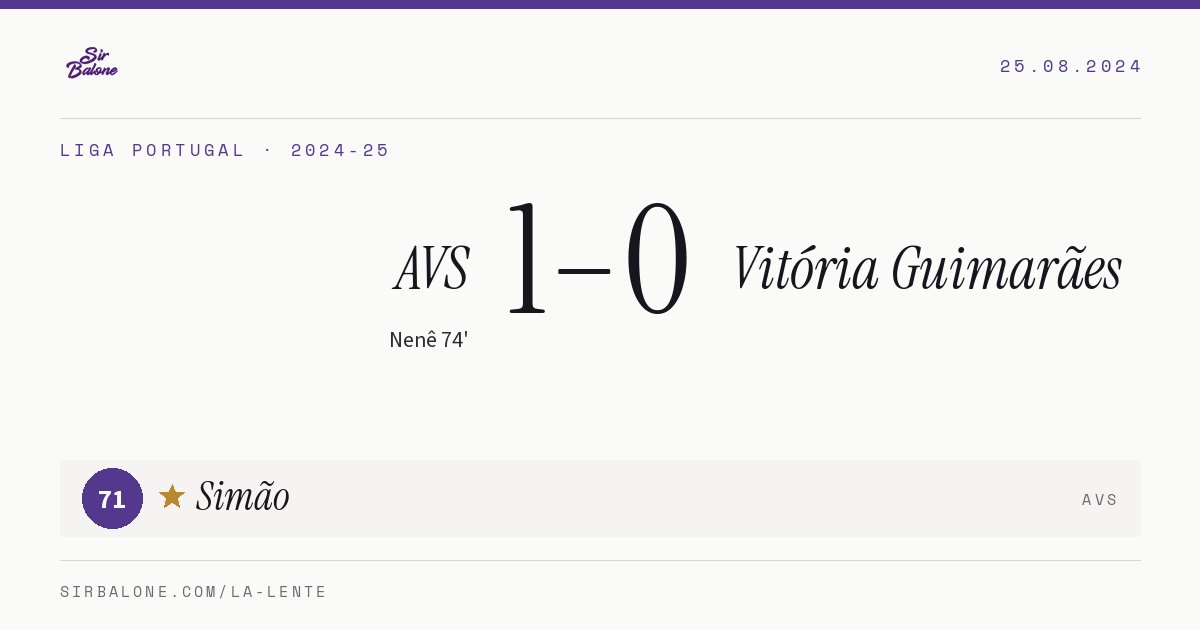 AVS 1–0 Vitória Guimarães, Liga Portugal 2024-25. Figura: Simão, 71