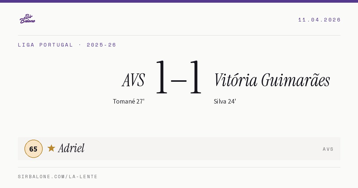 AVS 1–1 Vitória Guimarães, Liga Portugal 2025-26. Figura: Adriel, 65