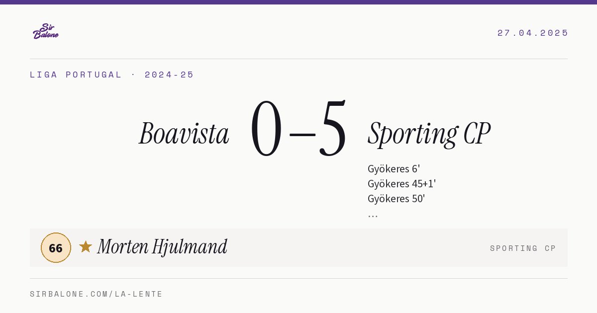 Boavista 0–5 Sporting CP, Liga Portugal 2024-25. Figura: Morten Hjulmand, 66