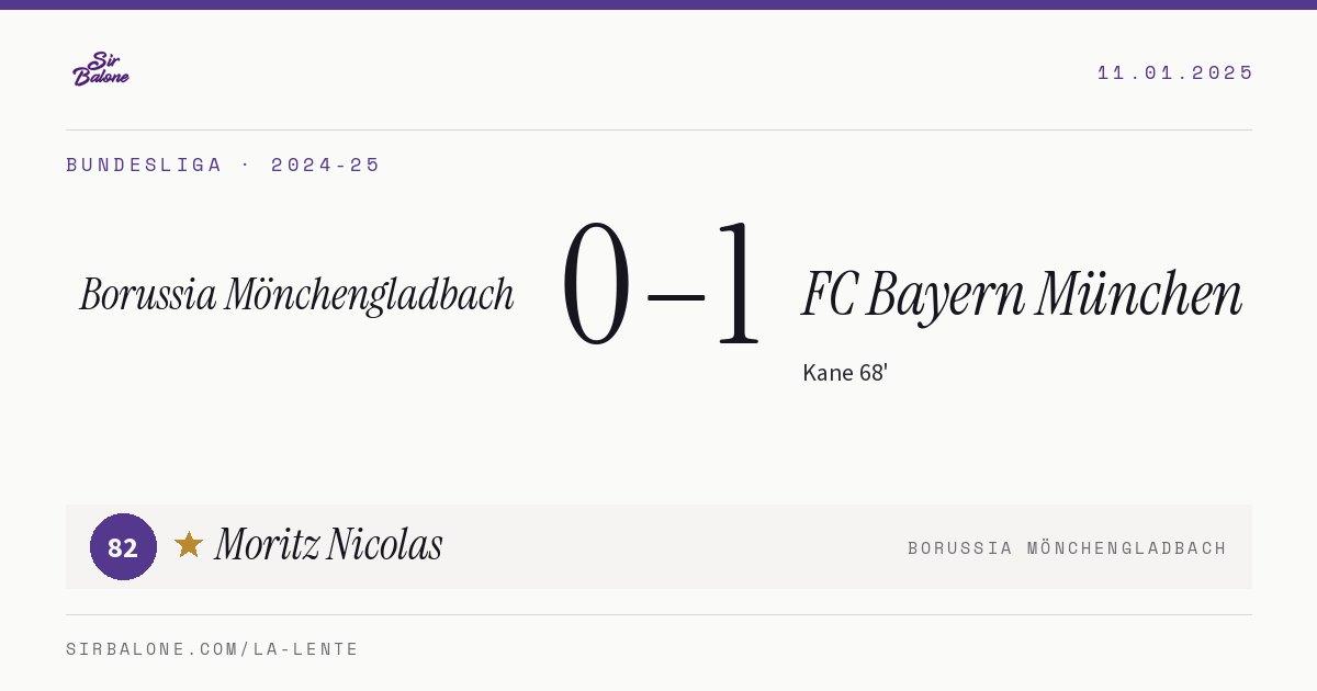 Borussia Mönchengladbach 0–1 FC Bayern München, Bundesliga 2024-25. Player of the match: Moritz Nicolas, 82