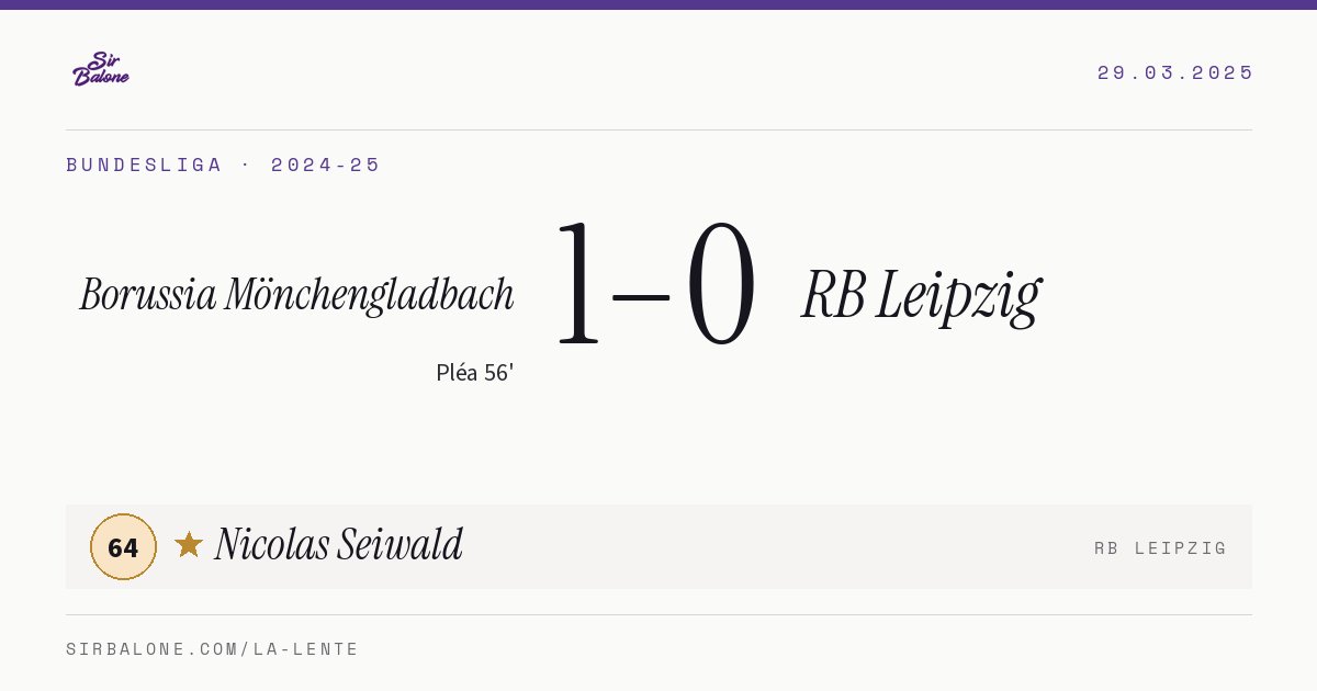 Borussia Mönchengladbach 1–0 RB Leipzig, Bundesliga 2024-25. Figura: Nicolas Seiwald, 64