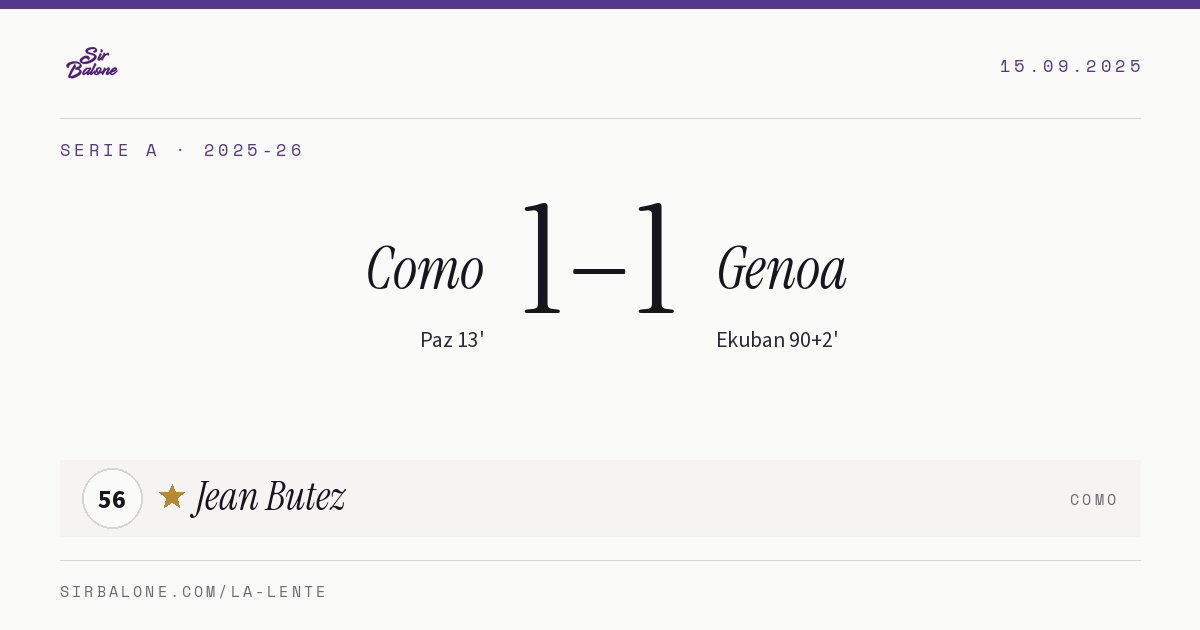 Como 1–1 Genoa, Serie A 2025-26. Figura: Jean Butez, 56
