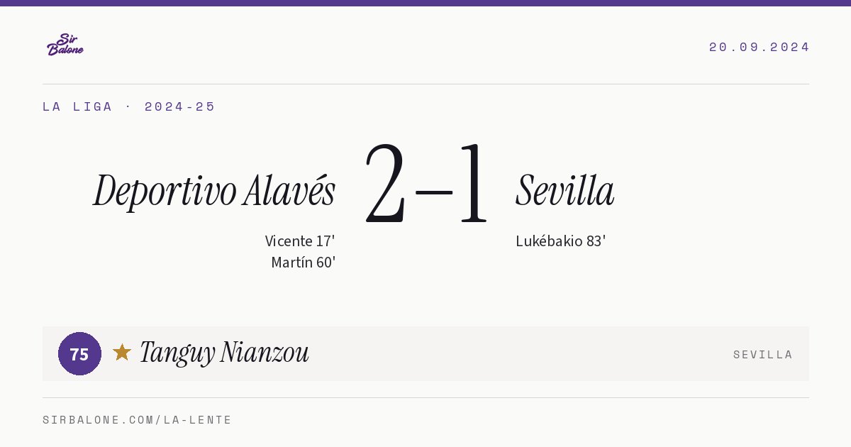 Deportivo Alavés 2–1 Sevilla, La Liga 2024-25. Figura: Tanguy Nianzou, 75
