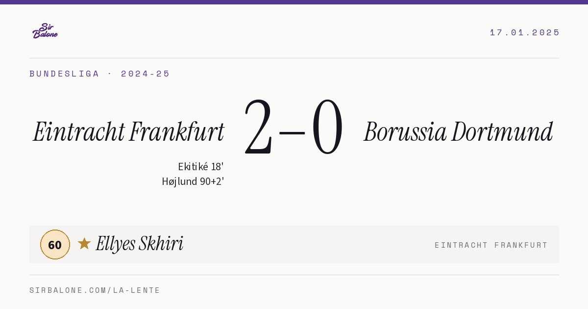Eintracht Frankfurt 2–0 Borussia Dortmund, Bundesliga 2024-25. Figura: Ellyes Skhiri, 60