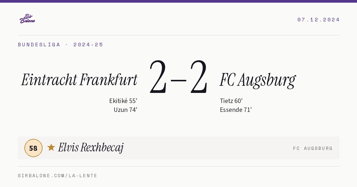 Eintracht Frankfurt 2–2 FC Augsburg, Bundesliga 2024-25. Figura: Elvis Rexhbecaj, 58