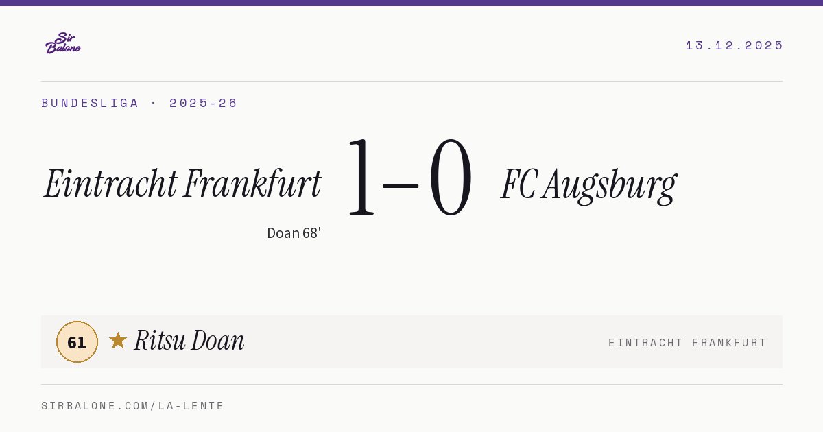 Eintracht Frankfurt 1–0 FC Augsburg, Bundesliga 2025-26. Figura: Ritsu Doan, 61
