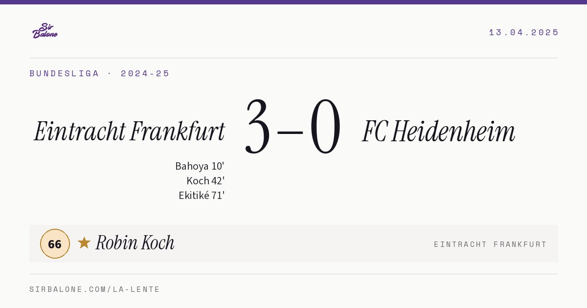 Eintracht Frankfurt 3–0 FC Heidenheim, Bundesliga 2024-25. Figura: Robin Koch, 66