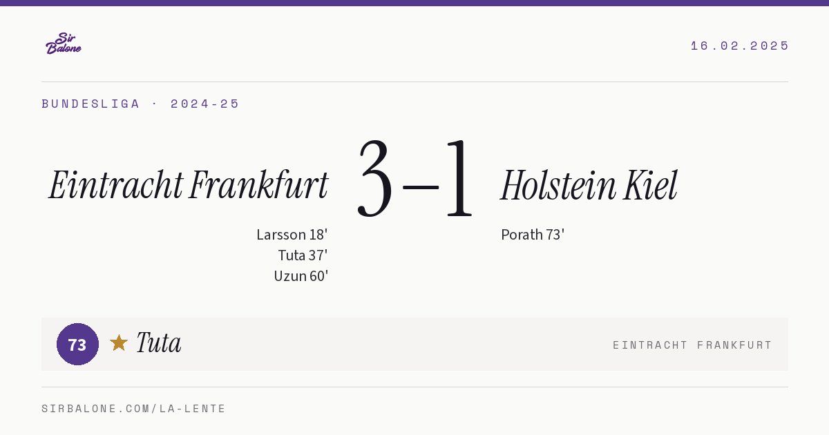 Eintracht Frankfurt 3–1 Holstein Kiel, Bundesliga 2024-25. Figura: Tuta, 73
