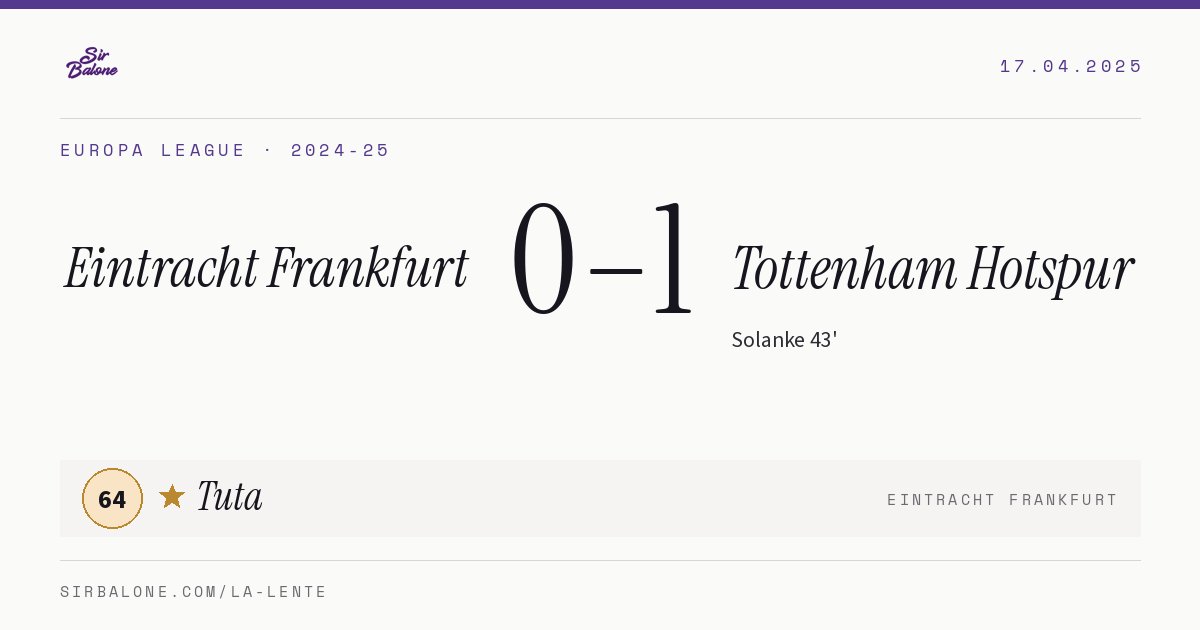 Eintracht Frankfurt 0–1 Tottenham Hotspur, Europa League 2024-25. Figura: Tuta, 64