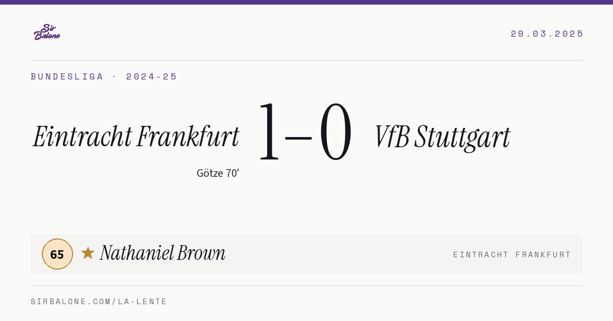 Eintracht Frankfurt 1–0 VfB Stuttgart, Bundesliga 2024-25. Figura: Nathaniel Brown, 65