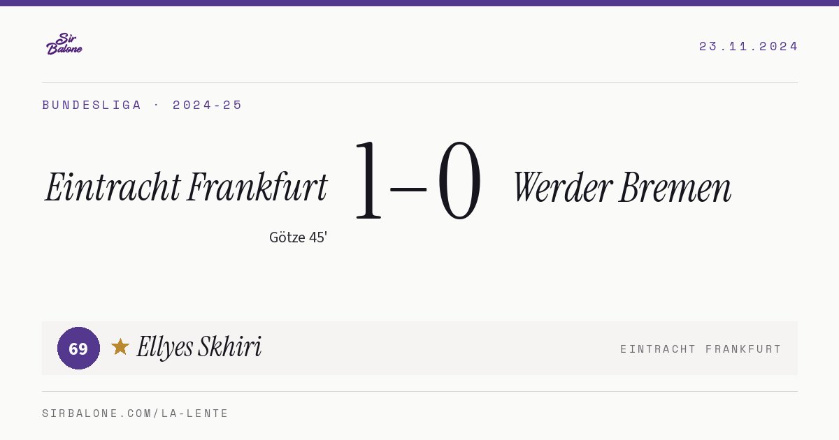 Eintracht Frankfurt 1–0 Werder Bremen, Bundesliga 2024-25. Figura: Ellyes Skhiri, 69