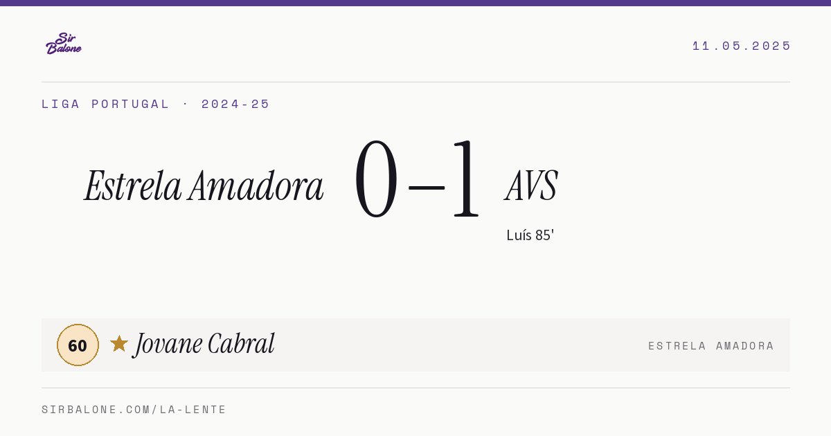 Estrela Amadora 0–1 AVS, Liga Portugal 2024-25. Figura: Jovane Cabral, 60