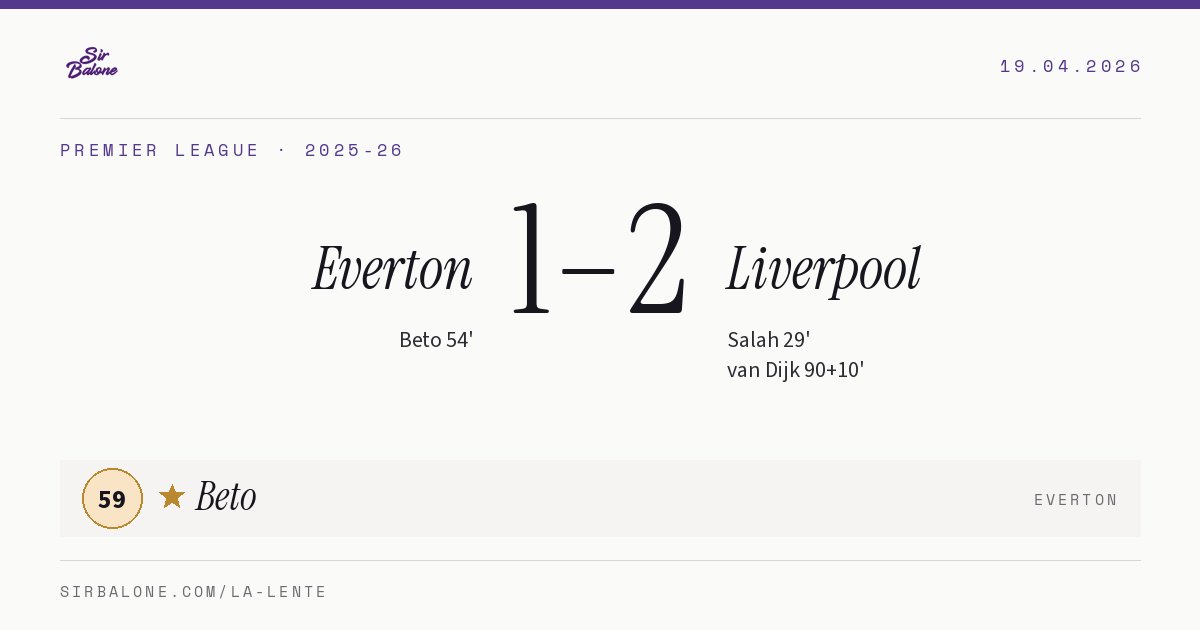 Everton 1–2 Liverpool, Premier League 2025-26. Figura: Beto, 59