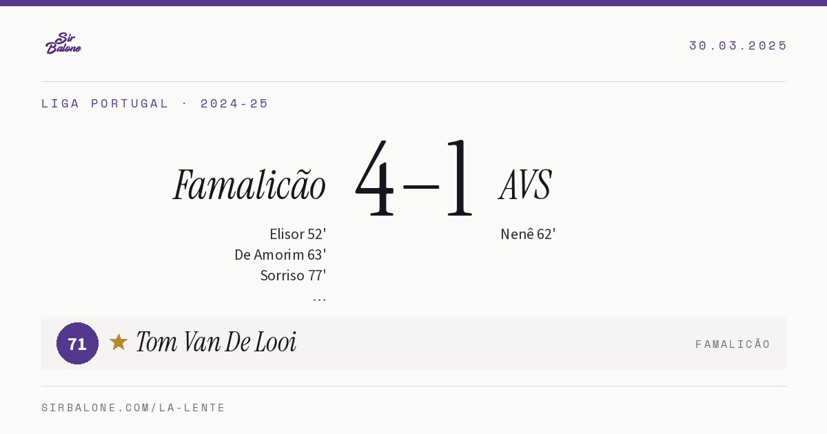 Famalicão 4–1 AVS, Liga Portugal 2024-25. Figura: Tom Van De Looi, 71