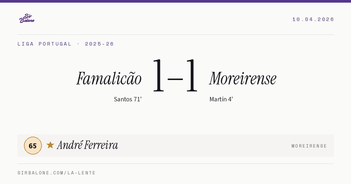 Famalicão 1–1 Moreirense, Liga Portugal 2025-26. Figura: André Ferreira, 65