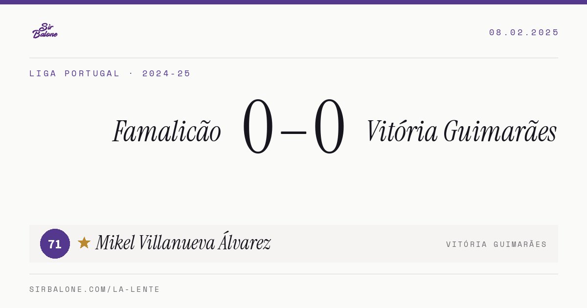 Famalicão 0–0 Vitória Guimarães, Liga Portugal 2024-25. Figura: Mikel Villanueva Álvarez, 71