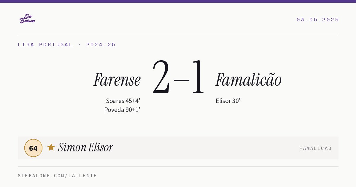 Farense 2–1 Famalicão, Liga Portugal 2024-25. Figura: Simon Elisor, 64