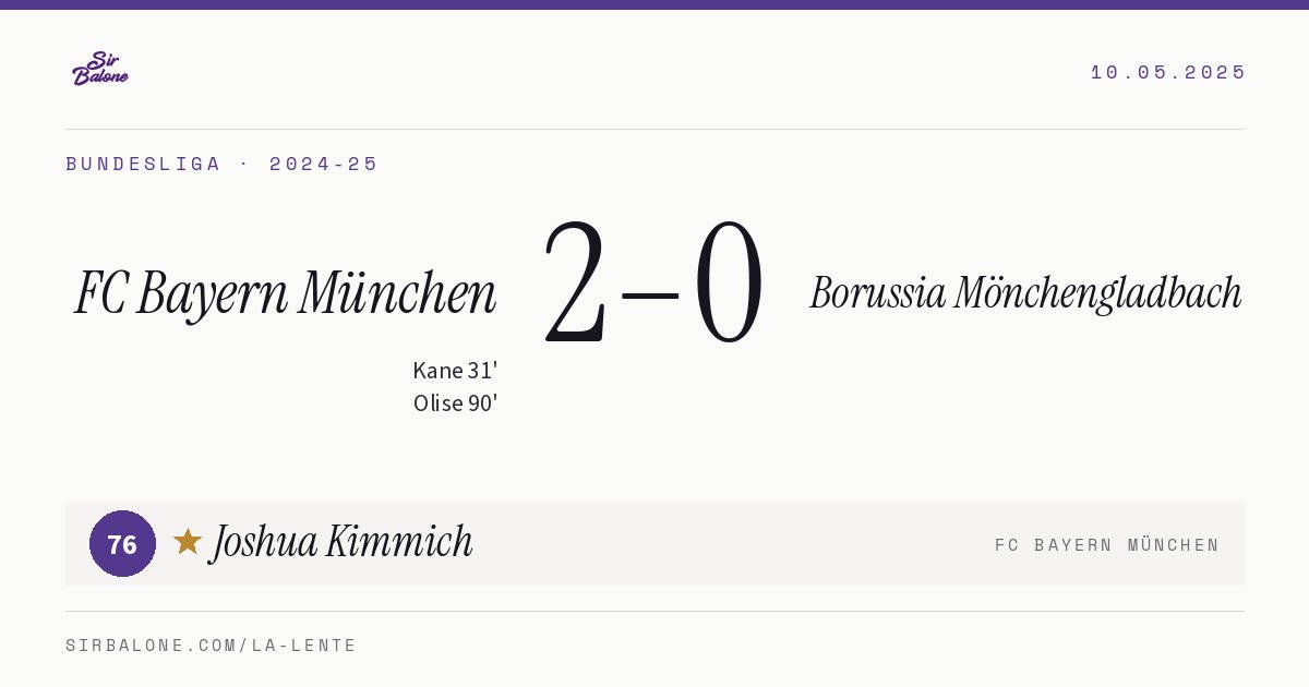 FC Bayern München 2–0 Borussia Mönchengladbach, Bundesliga 2024-25. Player of the match: Joshua Kimmich, 76
