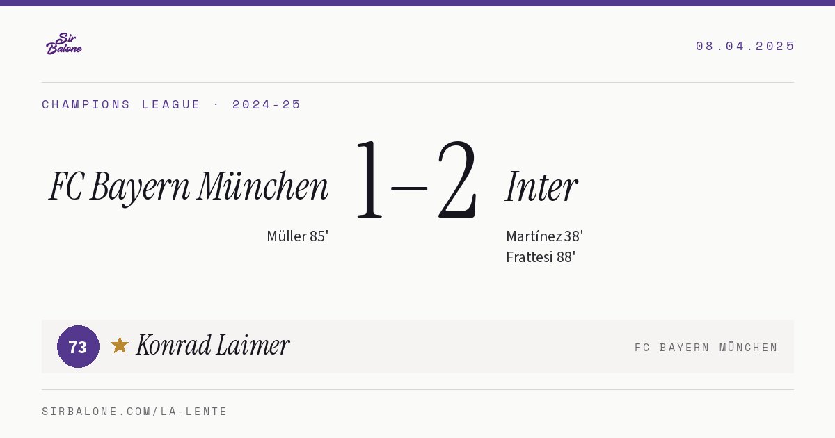 FC Bayern München 1–2 Inter, Champions League 2024-25. Figura: Konrad Laimer, 73