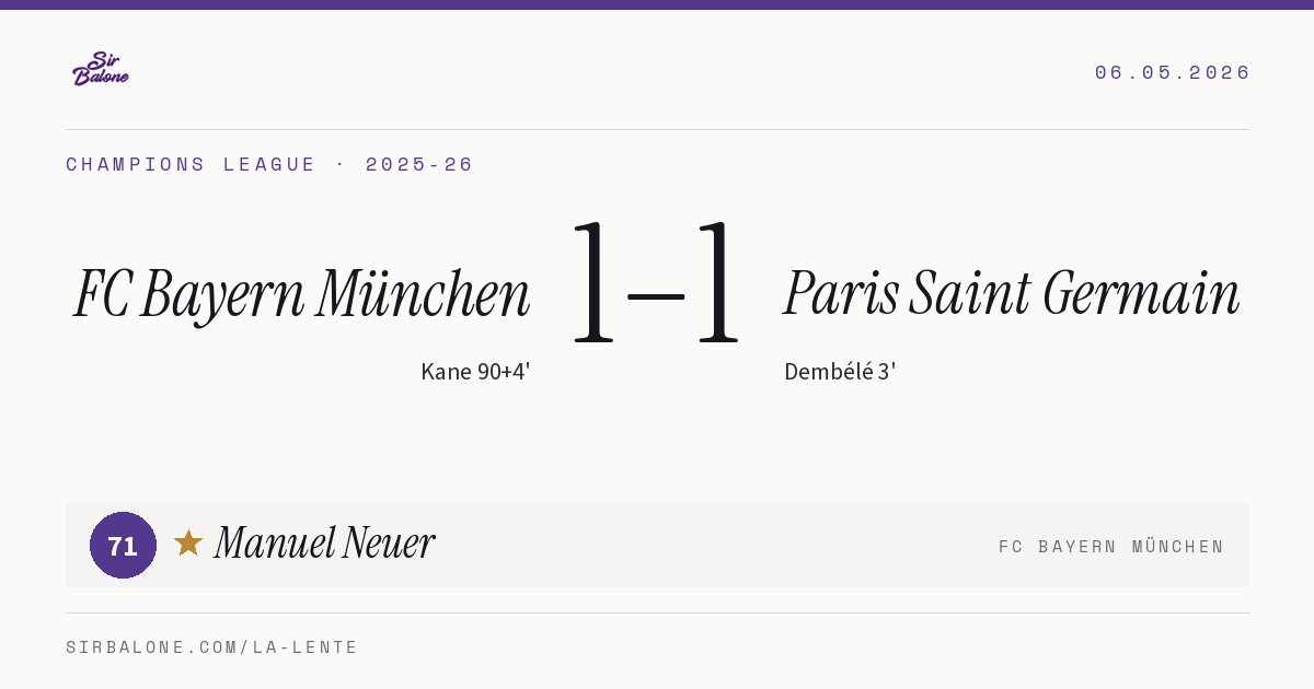 FC Bayern München 1–1 Paris Saint Germain, Champions League 2025-26. Figura: Manuel Neuer, 71