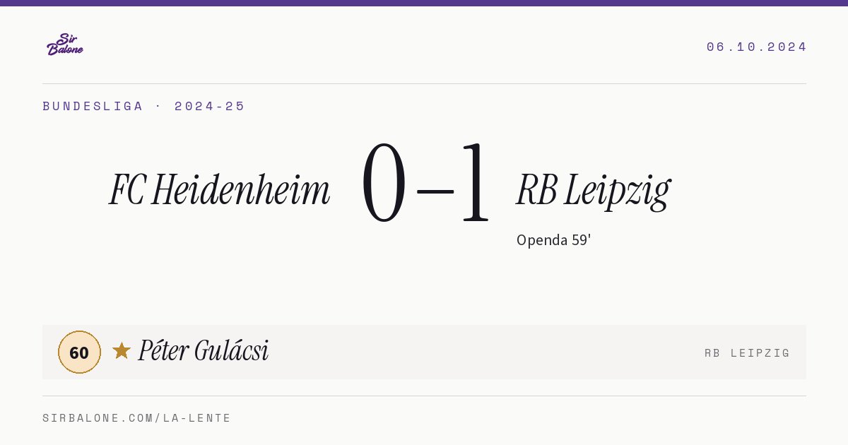 FC Heidenheim 0–1 RB Leipzig, Bundesliga 2024-25. Figura: Péter Gulácsi, 60