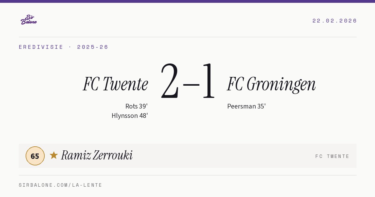 FC Twente 2–1 FC Groningen, Eredivisie 2025-26. Figura: Ramiz Zerrouki, 65