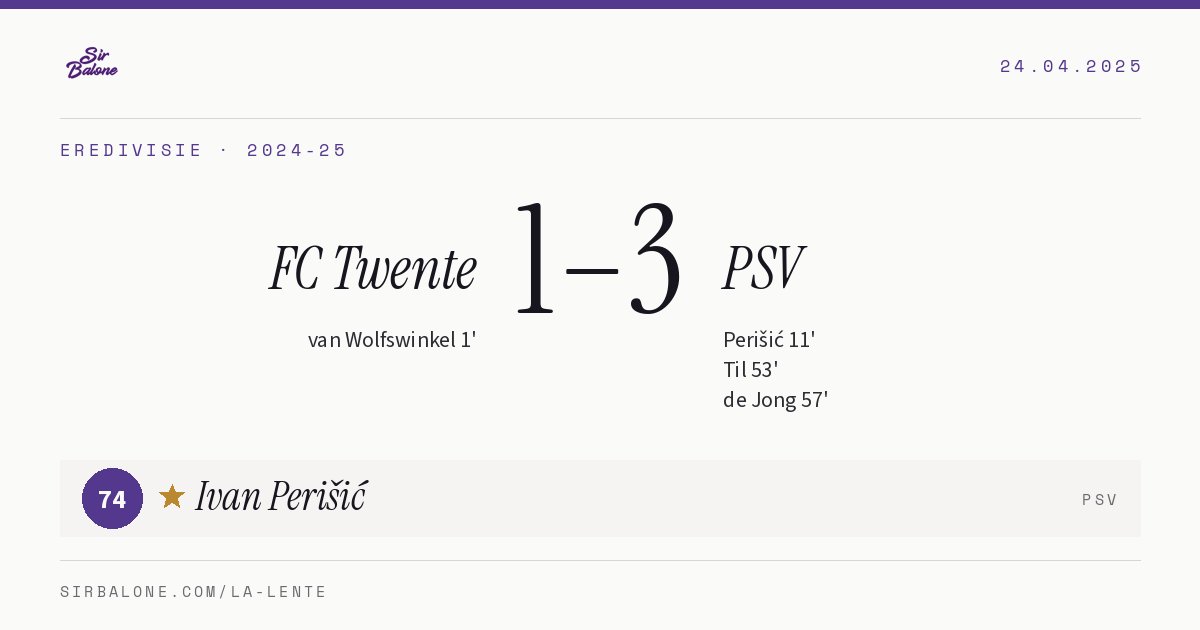 FC Twente 1–3 PSV, Eredivisie 2024-25. Figura: Ivan Perišić, 74