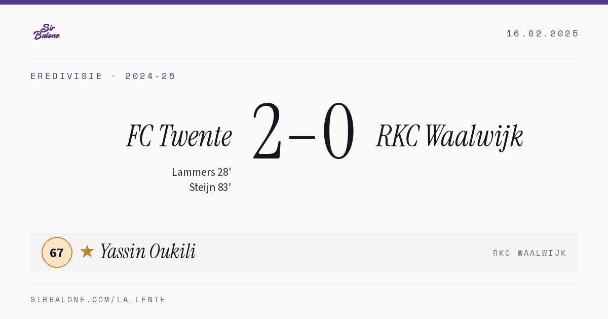 FC Twente 2–0 RKC Waalwijk, Eredivisie 2024-25. Figura: Yassin Oukili, 67
