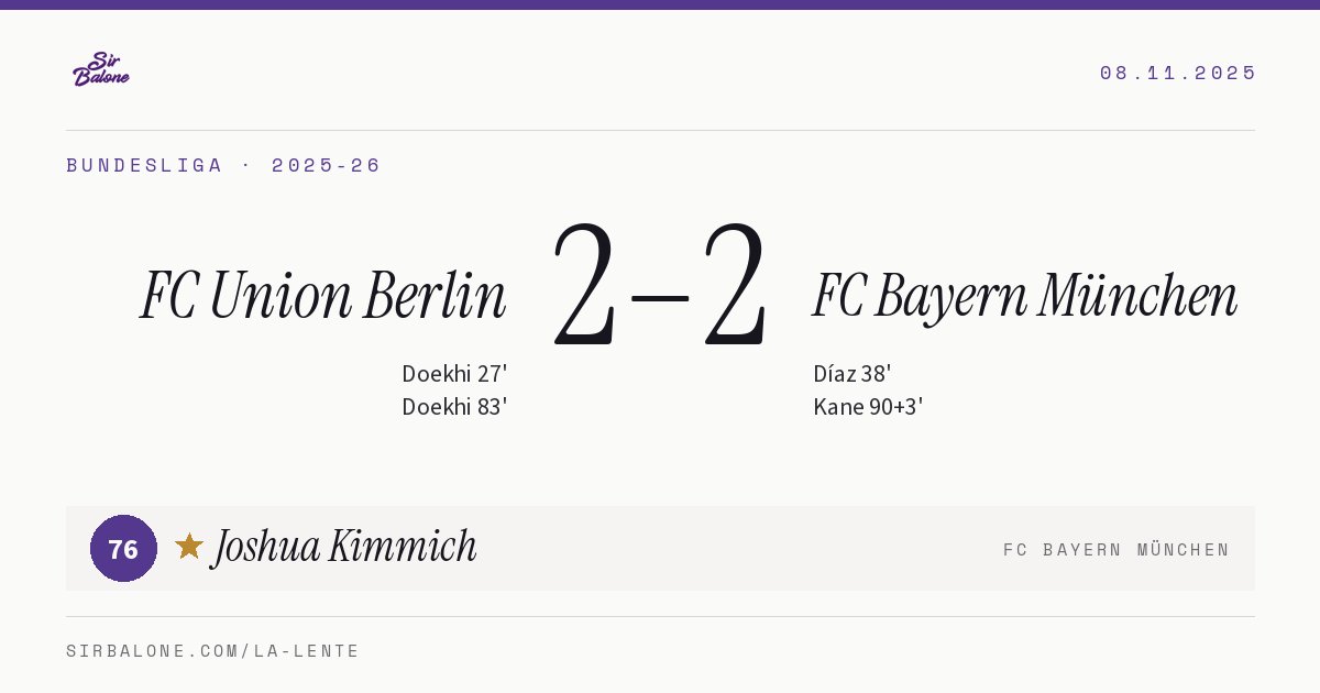 FC Union Berlin 2–2 FC Bayern München, Bundesliga 2025-26. Figura: Joshua Kimmich, 76