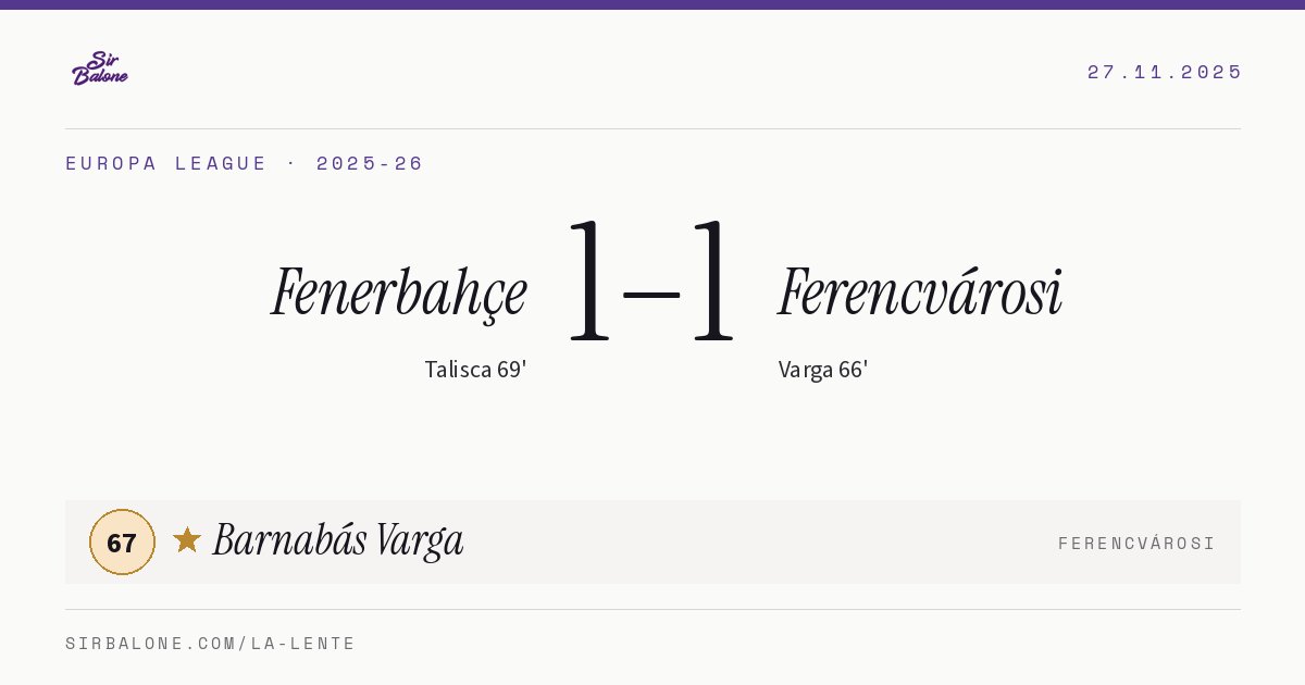 Fenerbahçe 1–1 Ferencvárosi, Europa League 2025-26. Figura: Barnabás Varga, 67