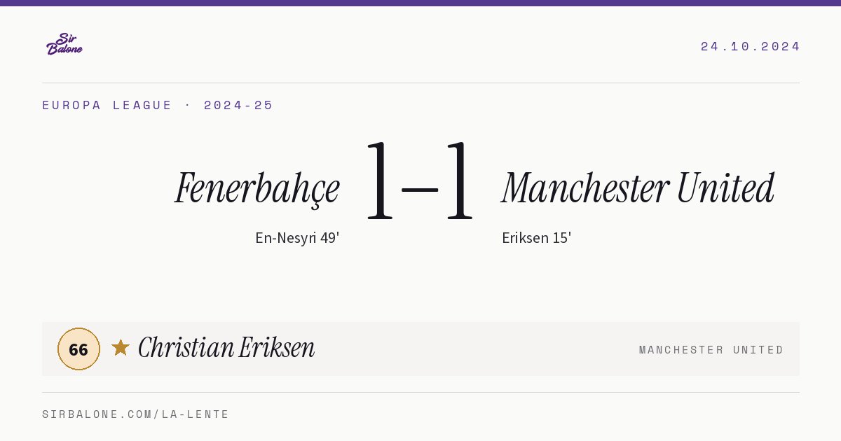 Fenerbahçe 1–1 Manchester United, Europa League 2024-25. Figura: Christian Eriksen, 66