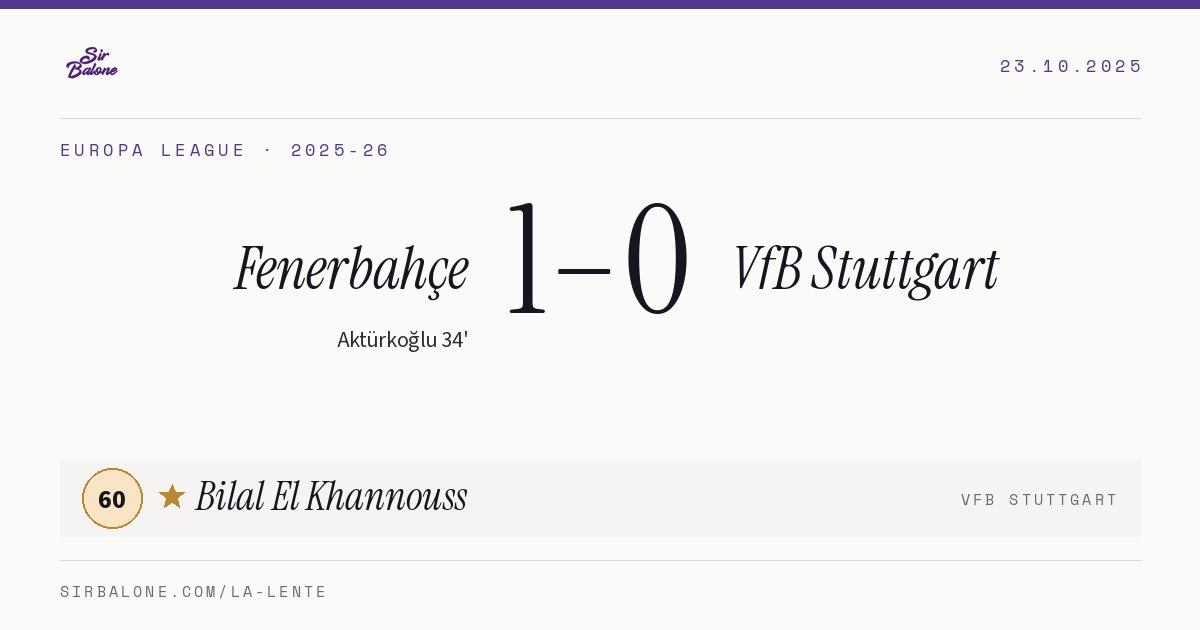 Fenerbahçe 1–0 VfB Stuttgart, Europa League 2025-26. Figura: Bilal El Khannouss, 60