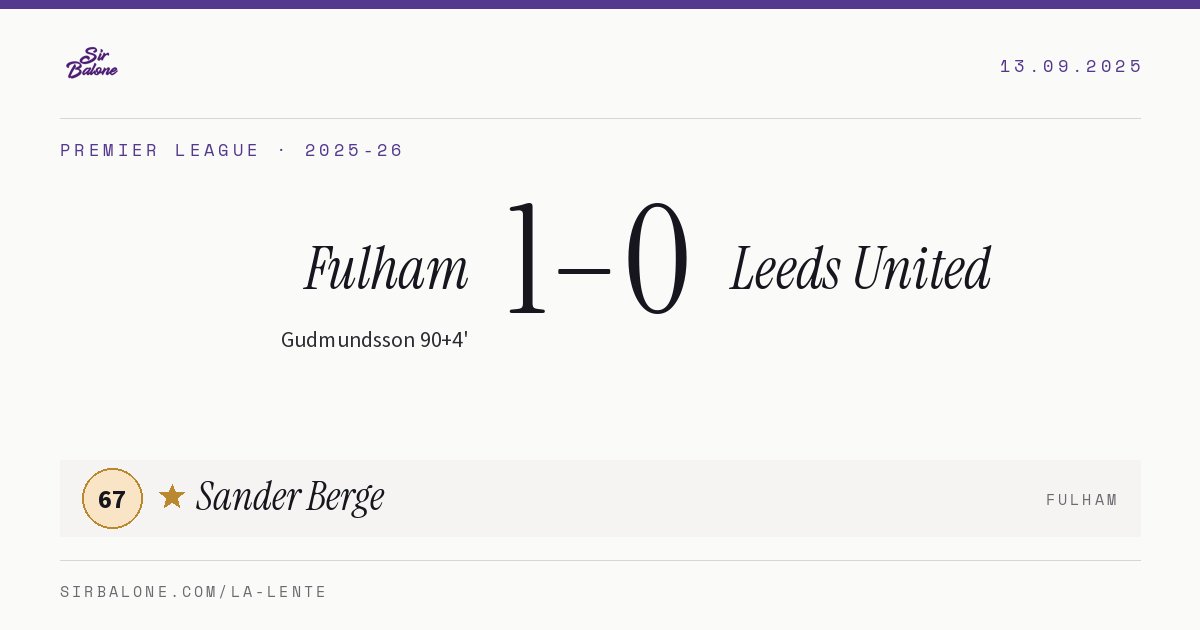 Fulham 1–0 Leeds United, Premier League 2025-26. Figura: Sander Berge, 67