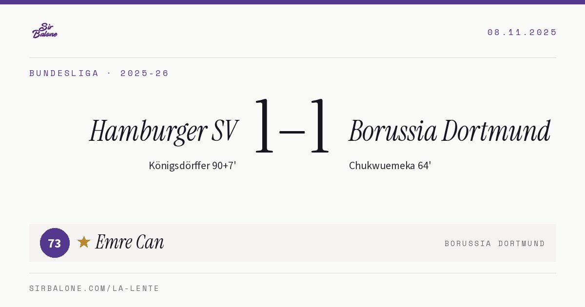 Hamburger SV 1–1 Borussia Dortmund, Bundesliga 2025-26. Figura: Emre Can, 73