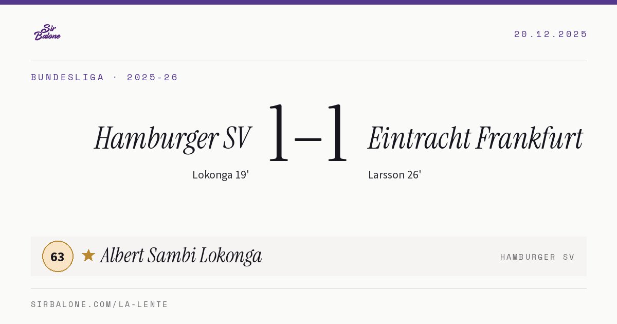 Hamburger SV 1–1 Eintracht Frankfurt, Bundesliga 2025-26. Figura: Albert Sambi Lokonga, 63