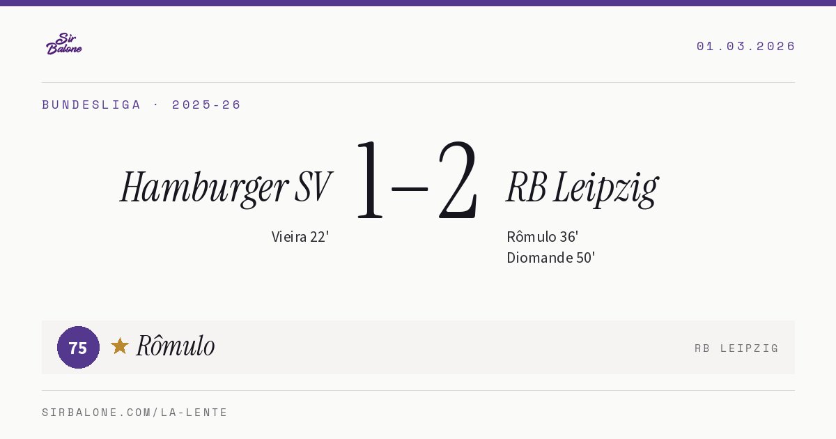 Hamburger SV 1–2 RB Leipzig, Bundesliga 2025-26. Figura: Rômulo, 75