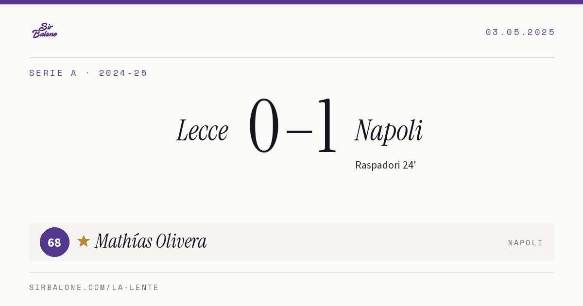 Lecce 0–1 Napoli, Serie A 2024-25. Figura: Mathías Olivera, 68