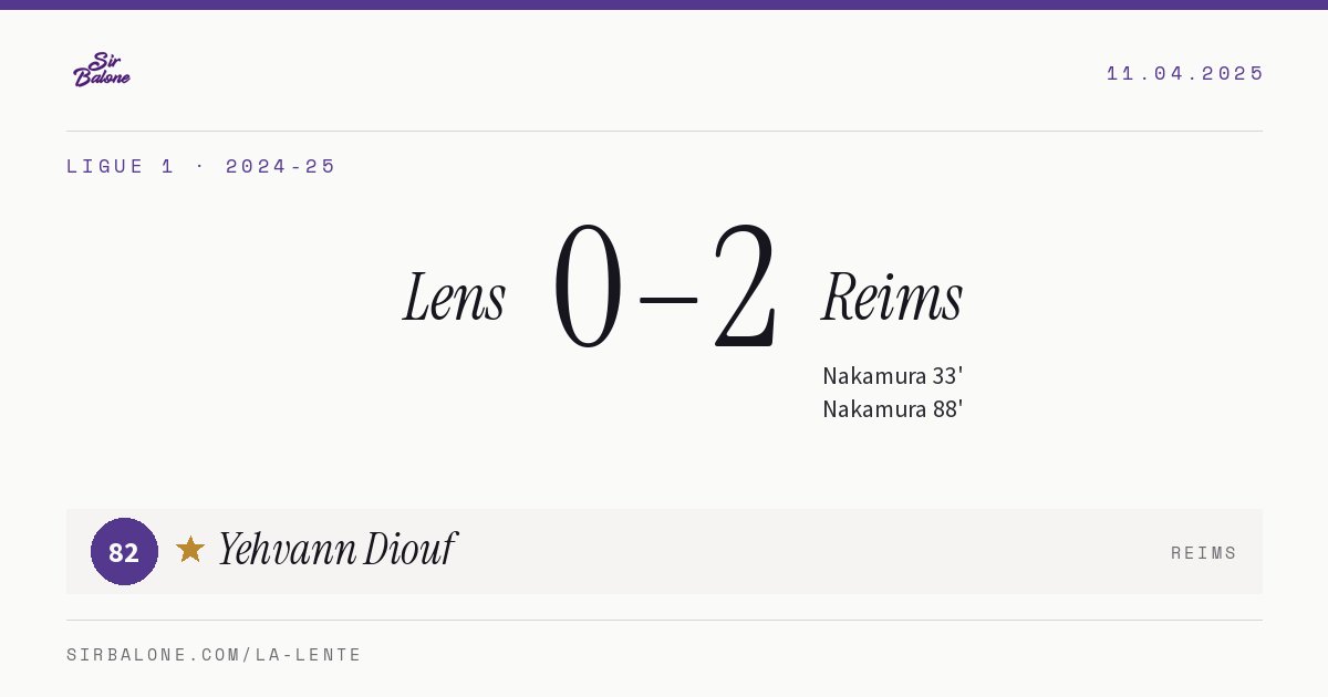 Lens 0–2 Reims, Ligue 1 2024-25. Figura: Yehvann Diouf, 82