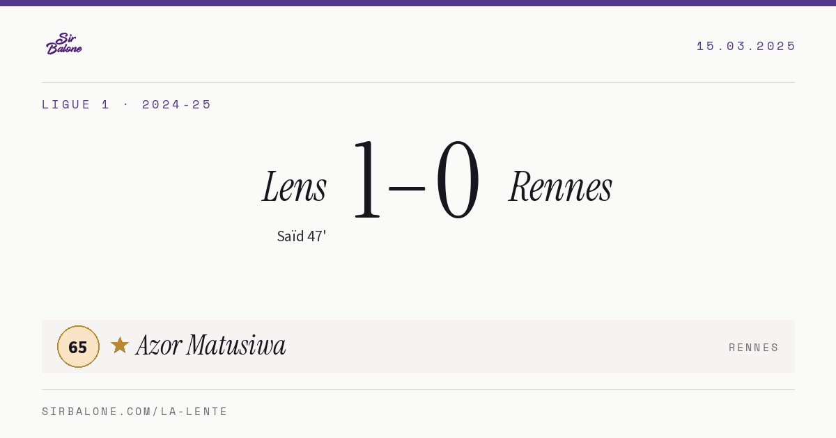 Lens 1–0 Rennes, Ligue 1 2024-25. Figura: Azor Matusiwa, 65