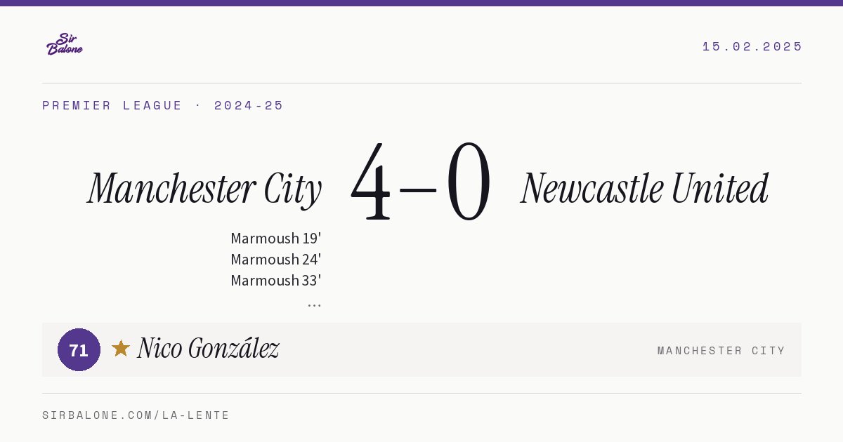 Manchester City 4–0 Newcastle United, Premier League 2024-25. Figura: Nico González, 71
