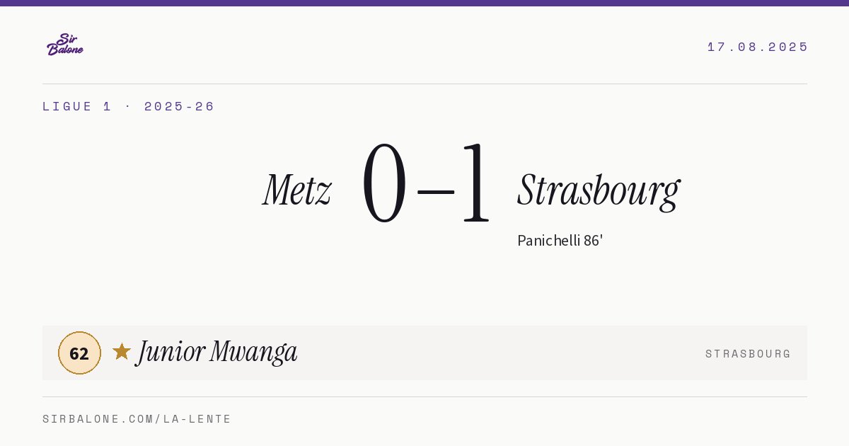 Metz 0–1 Strasbourg, Ligue 1 2025-26. Figura: Junior Mwanga, 62