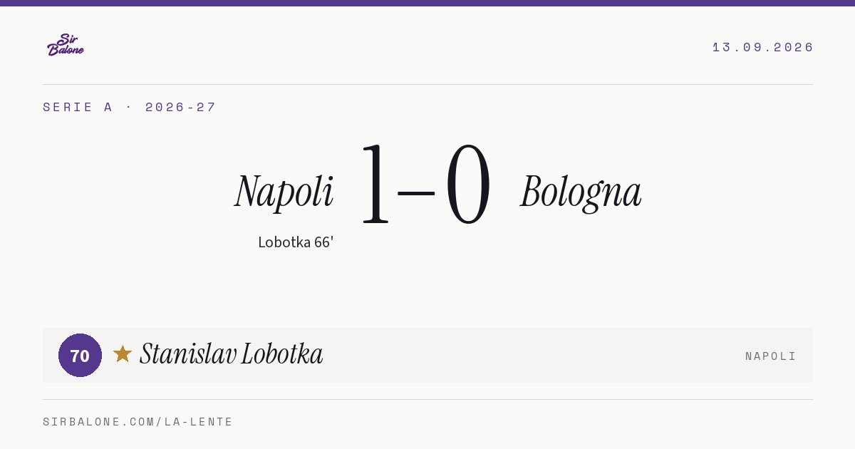 Napoli 1–0 Bologna, Serie A 2026-27. Figura: Stanislav Lobotka, 70