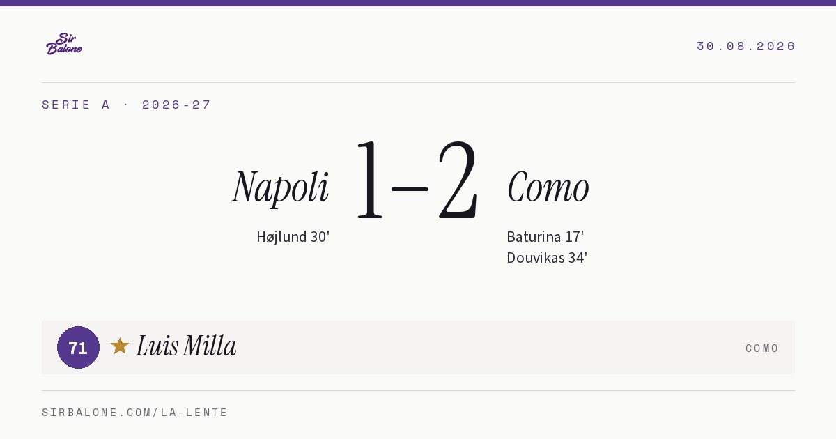 Napoli 1–2 Como, Serie A 2026-27. Figura: Luis Milla, 71