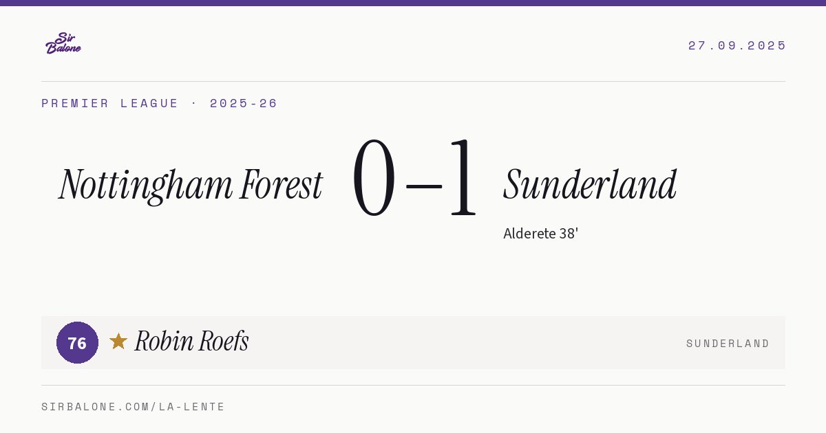 Nottingham Forest 0–1 Sunderland, Premier League 2025-26. Figura: Robin Roefs, 76
