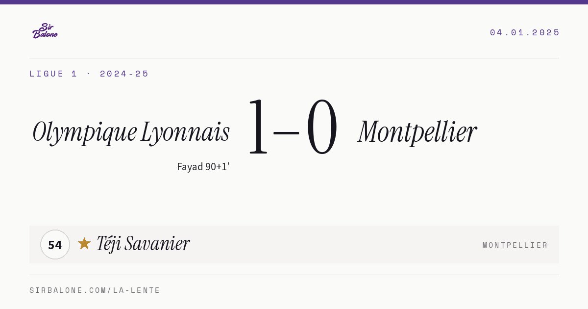 Olympique Lyonnais 1–0 Montpellier, Ligue 1 2024-25. Figura: Téji Savanier, 54