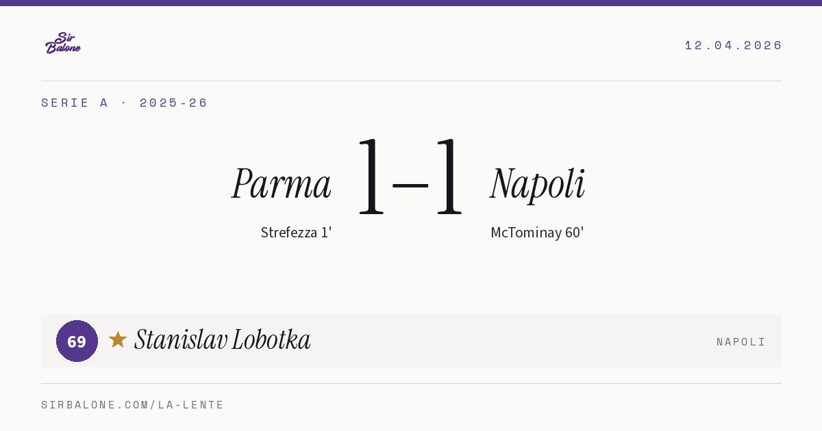 Parma 1–1 Napoli, Serie A 2025-26. Figura: Stanislav Lobotka, 69